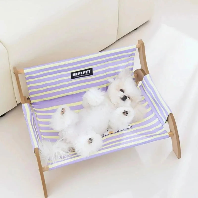 ZUJOLY Elevated Pet Bed Breathable Wooden Frame Pet Cot Moisture-Resistant for Summer