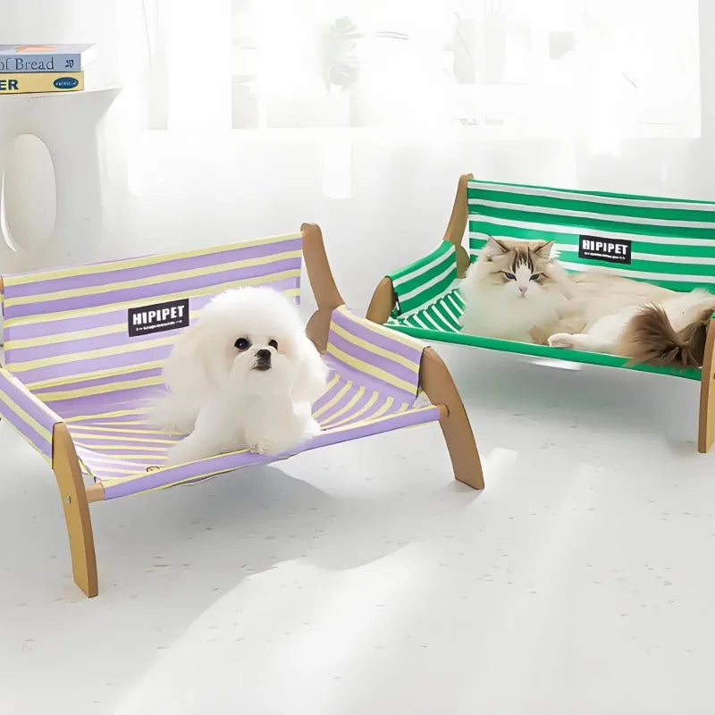 ZUJOLY Elevated Pet Bed Breathable Wooden Frame Pet Cot Moisture-Resistant for Summer