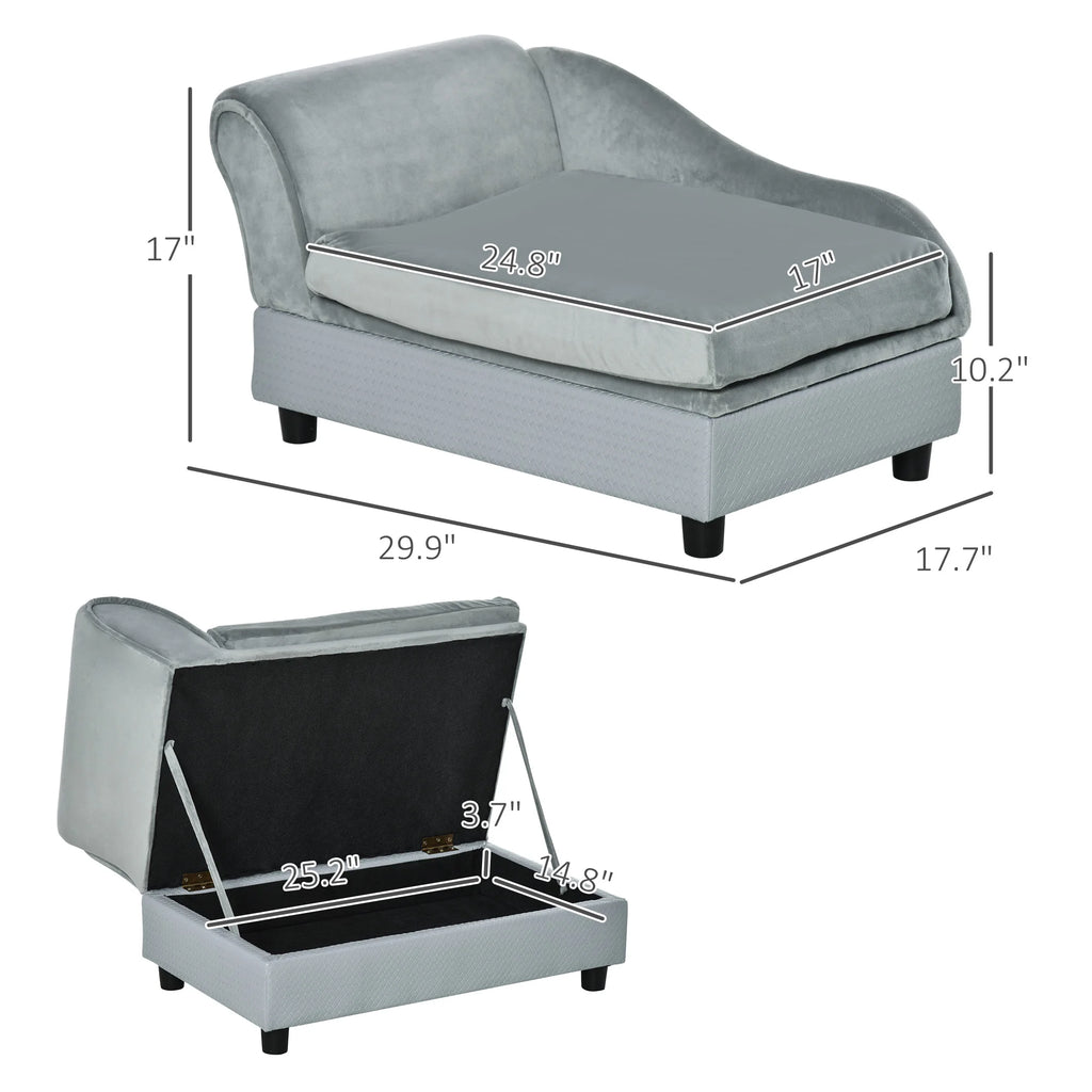 Luxury Dog Sofa Bed with Hidden Storage 2 Soft Foam Modern Pet Furniture for Puppies Pale Gray